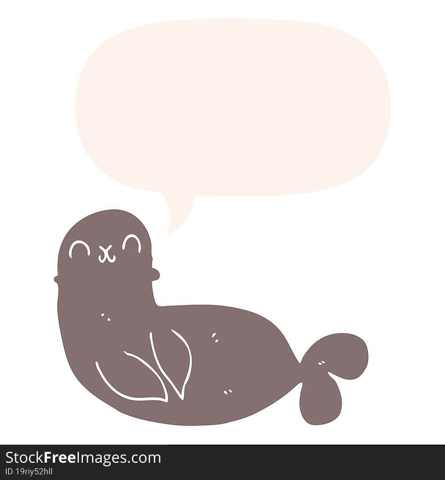 cartoon seal and speech bubble in retro style