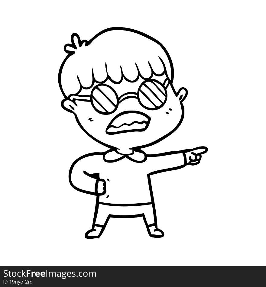 cartoon pointing boy wearing spectacles. cartoon pointing boy wearing spectacles