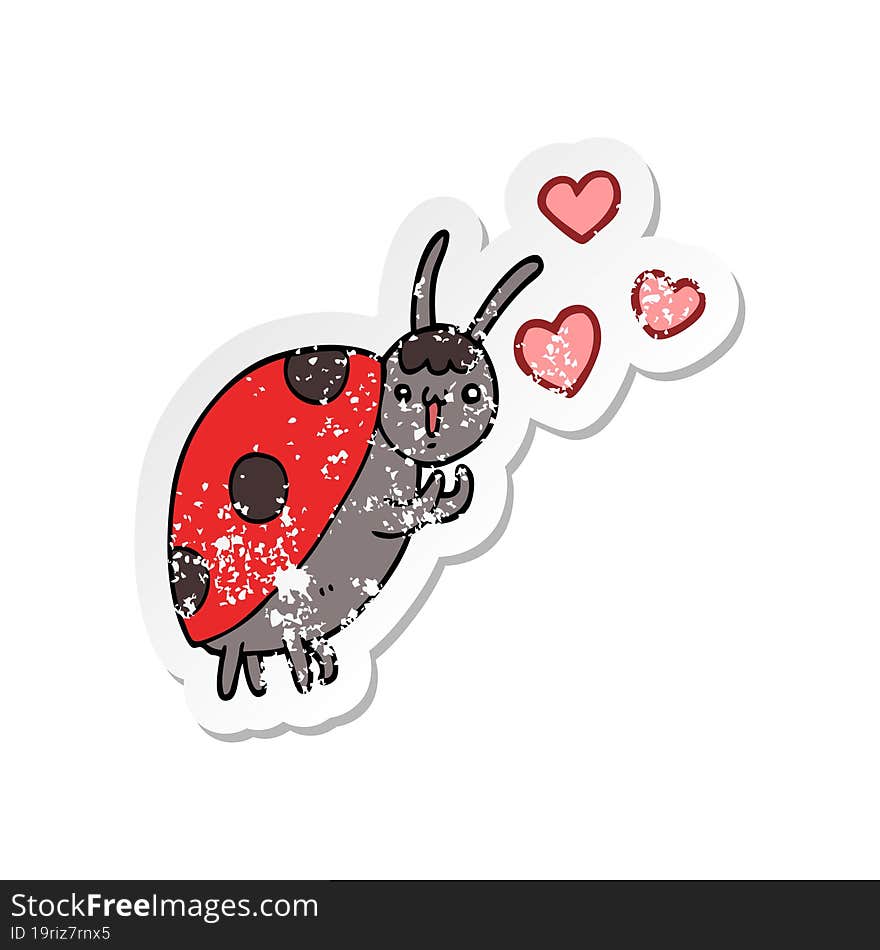 distressed sticker of a cute cartoon ladybug in love