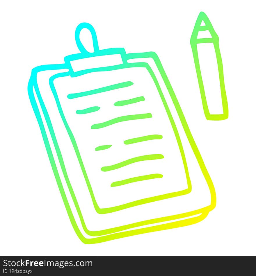 cold gradient line drawing of a cartoon clip board