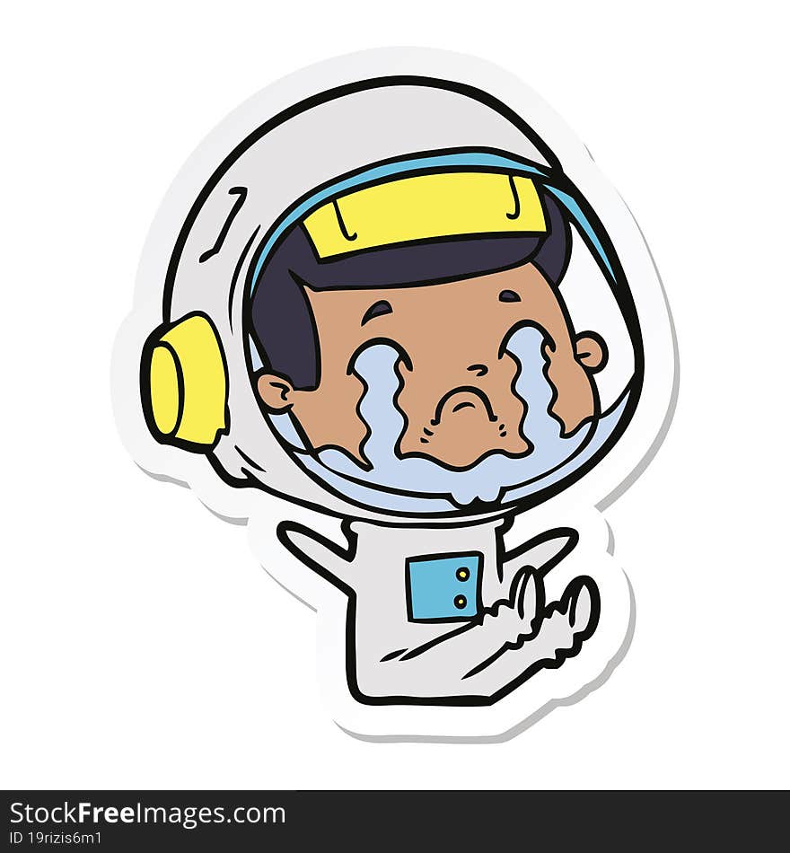 Sticker Of A Cartoon Crying Astronaut