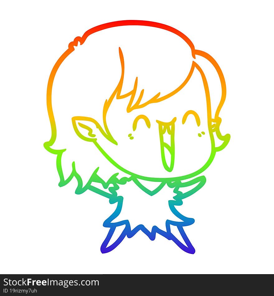 rainbow gradient line drawing cute cartoon happy vampire girl