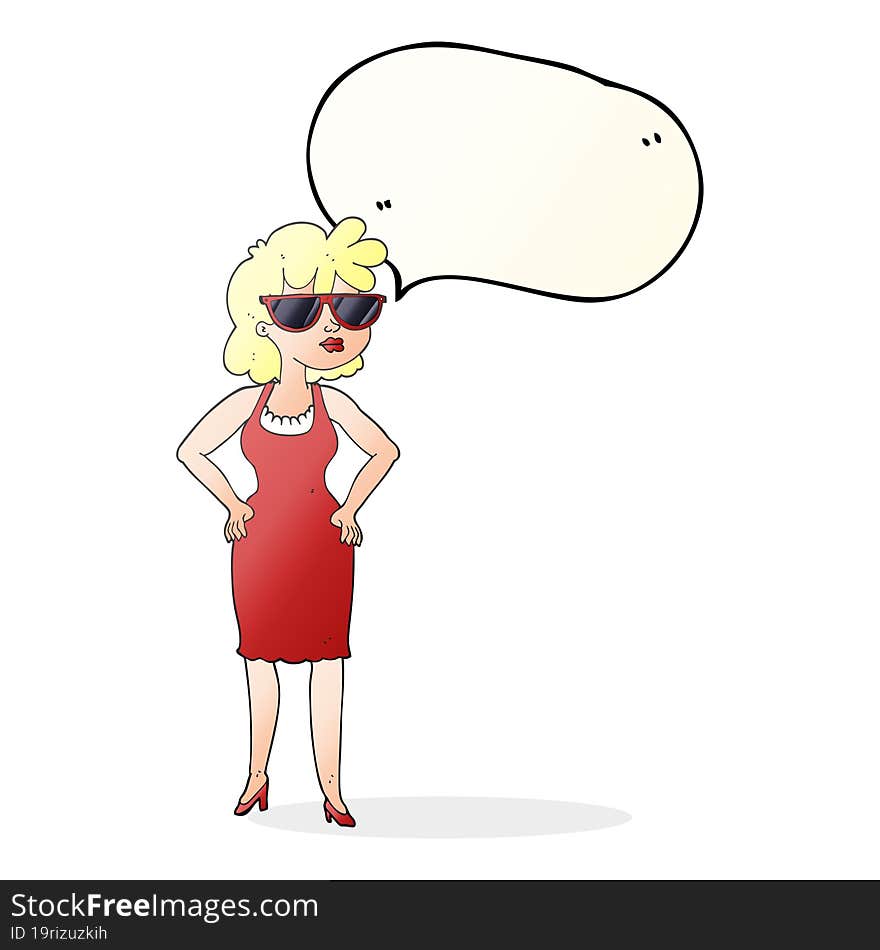 freehand drawn speech bubble cartoon woman wearing sunglasses