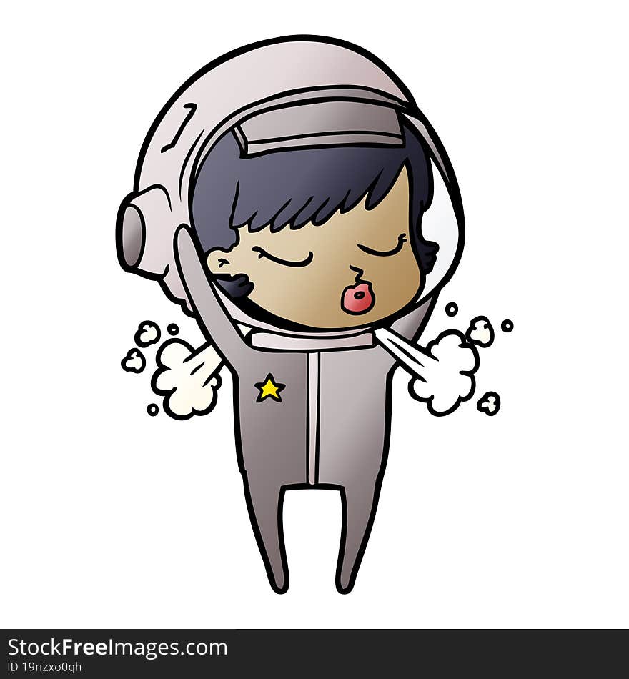 cartoon pretty astronaut girl taking off helmet. cartoon pretty astronaut girl taking off helmet