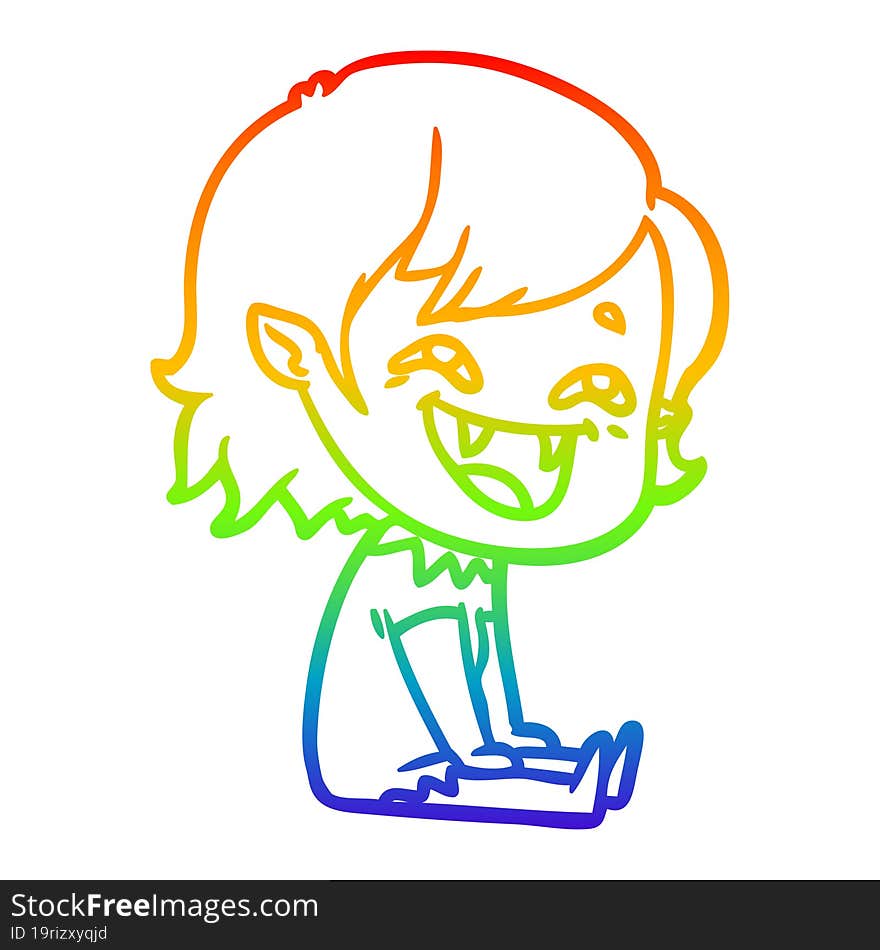 rainbow gradient line drawing cartoon laughing vampire girl