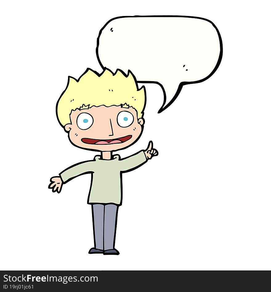 cartoon happy boy with speech bubble