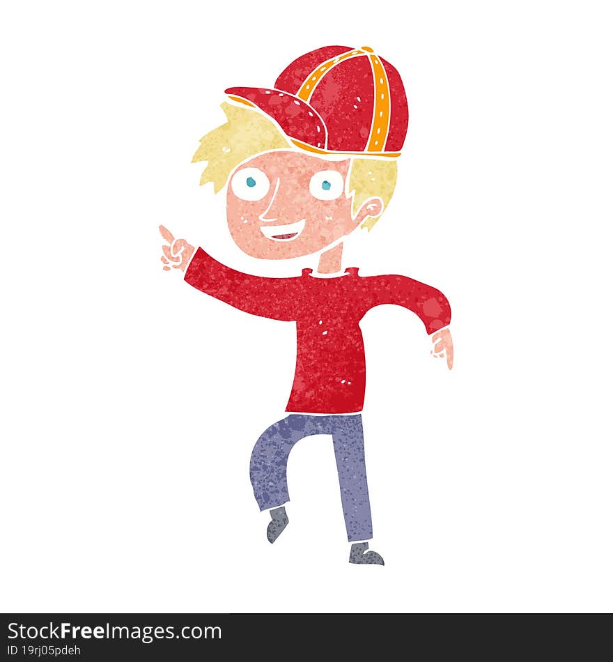 Cartoon Boy In Cap Pointing