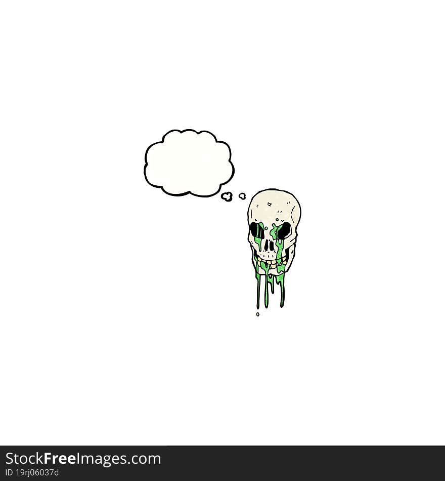 spooky skull with thought bubble cartoon