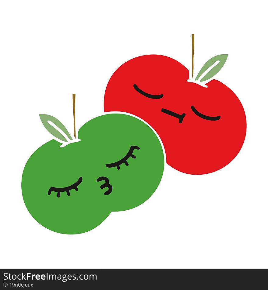 flat color retro cartoon apples