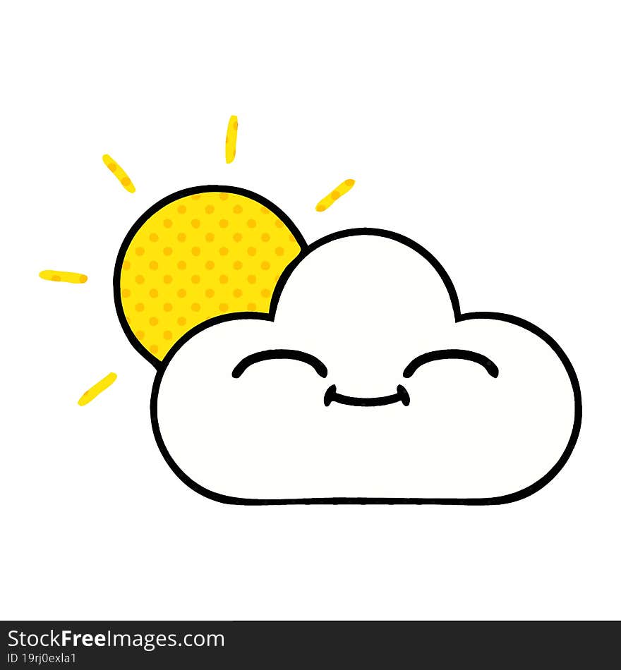 comic book style cartoon sunshine and cloud