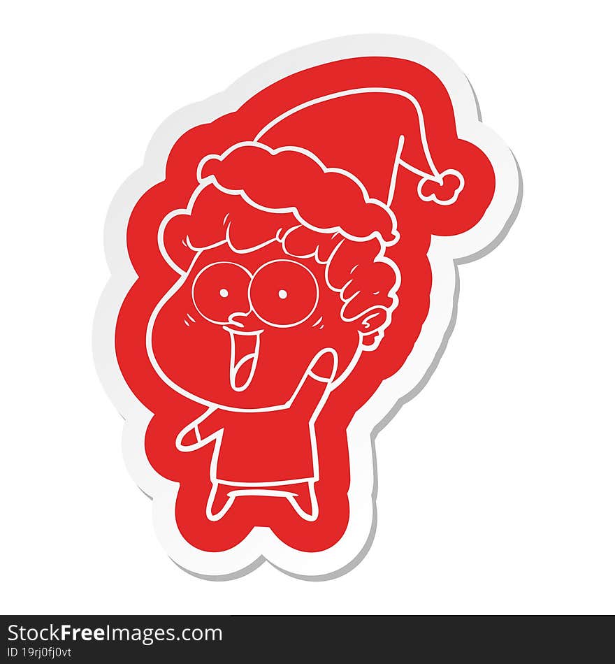 cartoon  sticker of a happy man wearing santa hat