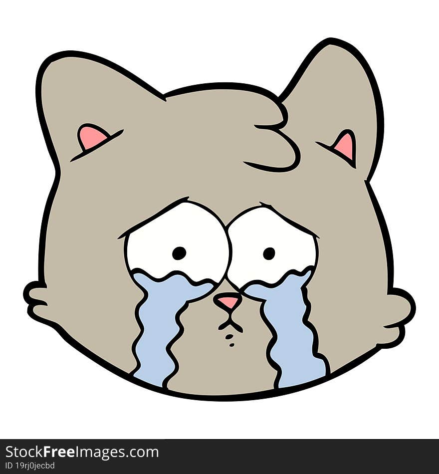 crying cartoon cat face. crying cartoon cat face