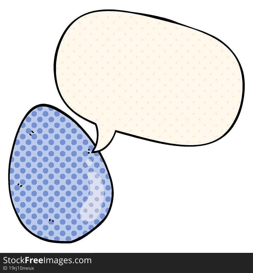 cartoon egg and speech bubble in comic book style