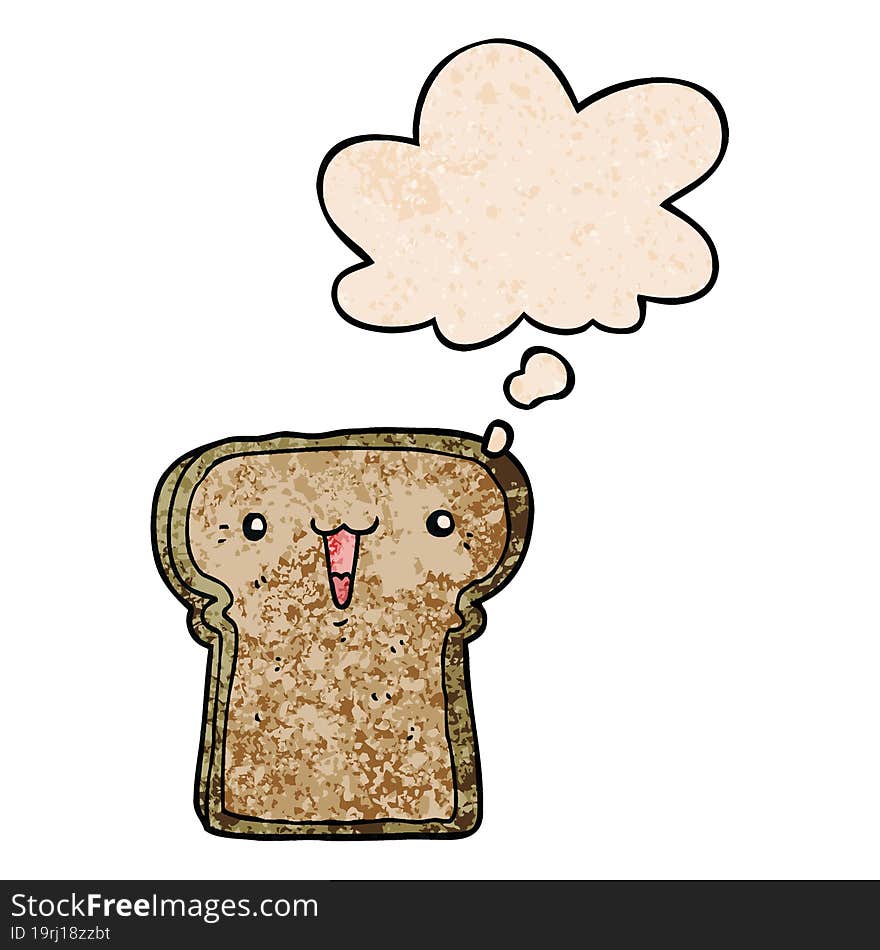 Cute Cartoon Toast And Thought Bubble In Grunge Texture Pattern Style