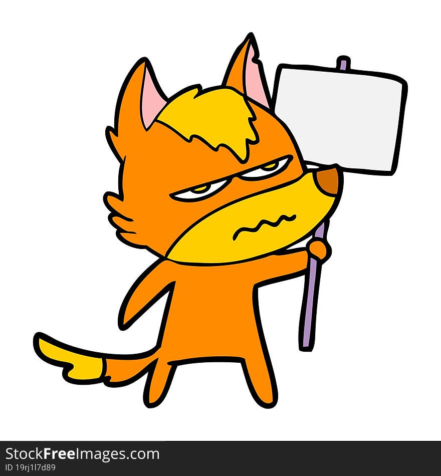 fox cartoon character with protest sign. fox cartoon character with protest sign