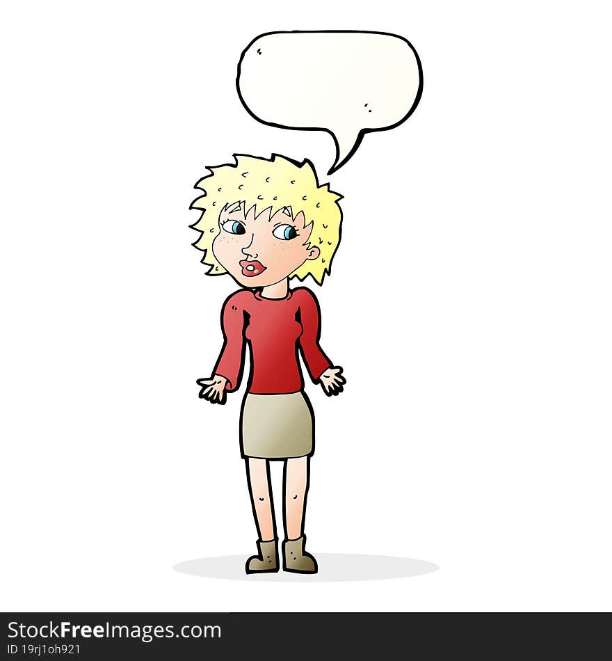 Cartoon Woman Shrugging Shoulders With Speech Bubble