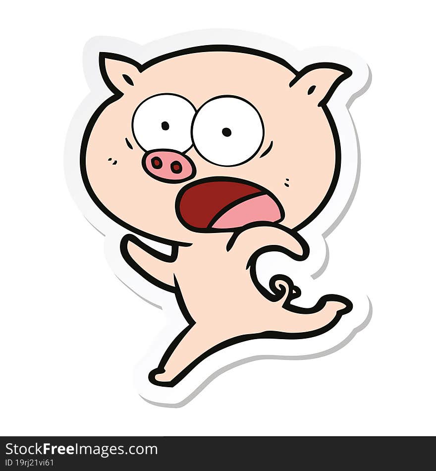 Sticker Of A Cartoon Pig Running