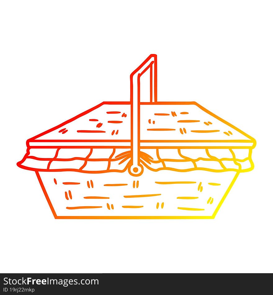 warm gradient line drawing of a cartoon picnic basket