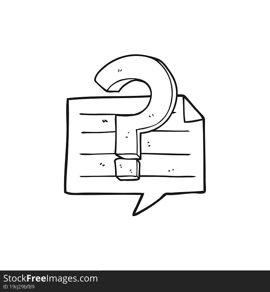 black and white cartoon question mark speech bubble