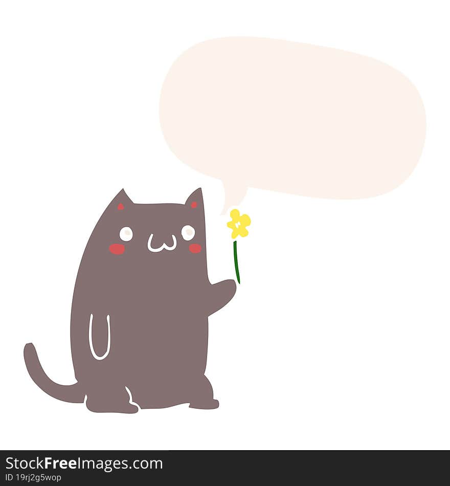 cute cartoon cat with speech bubble in retro style