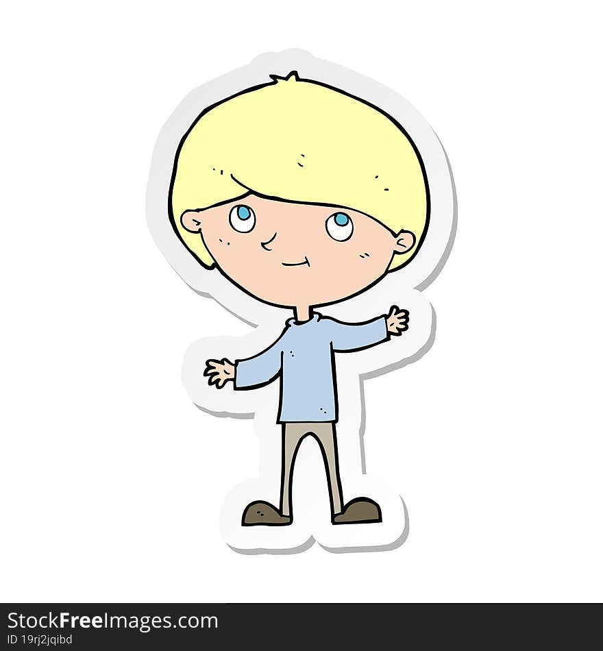 sticker of a cartoon happy boy