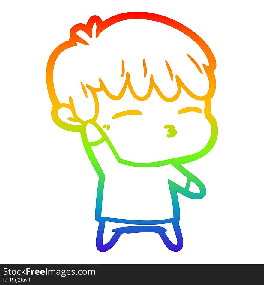 Rainbow Gradient Line Drawing Cartoon Curious Boy