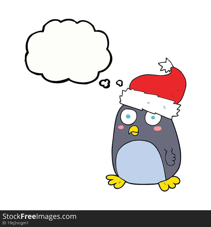 thought bubble cartoon penguin in christmas hat