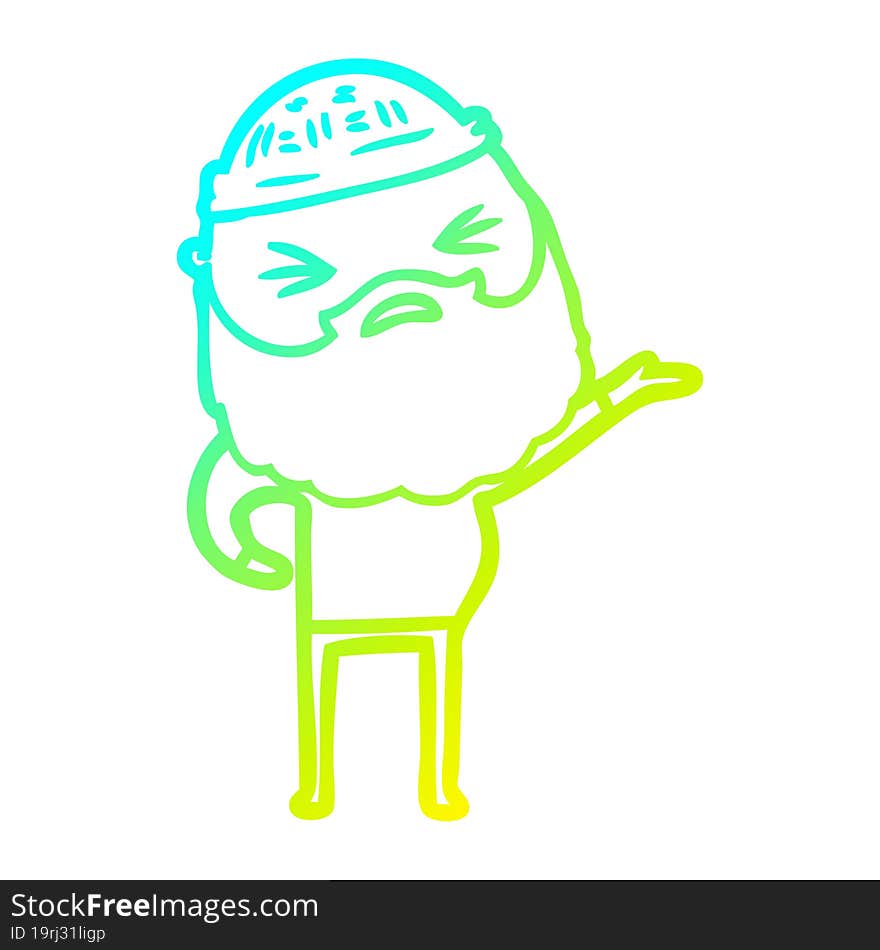 cold gradient line drawing cartoon man with beard