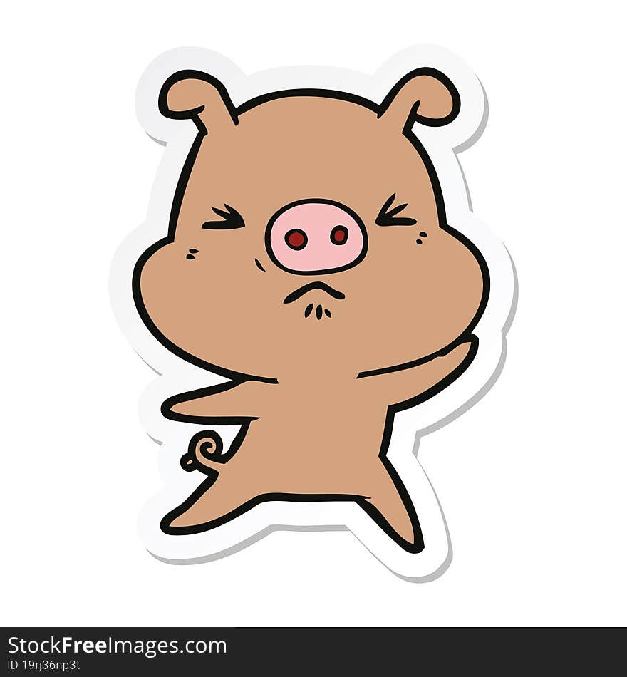 Sticker Of A Cartoon Angry Pig