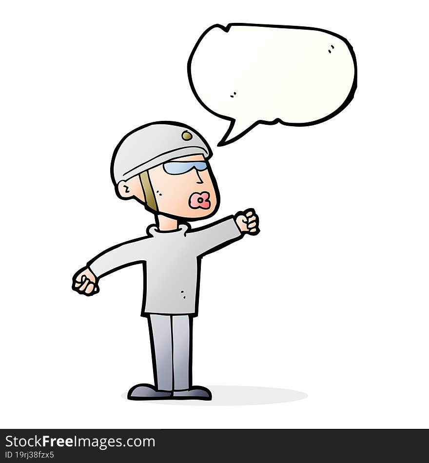 cartoon security guy with speech bubble