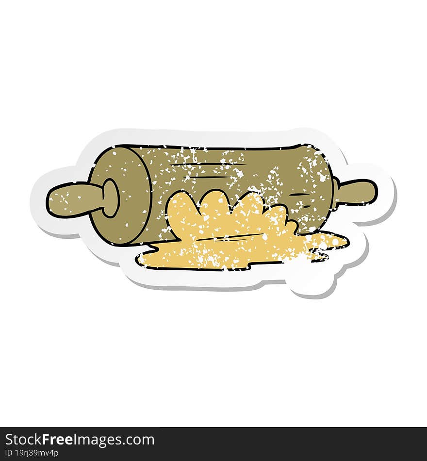 distressed sticker of a cartoon rolling pin