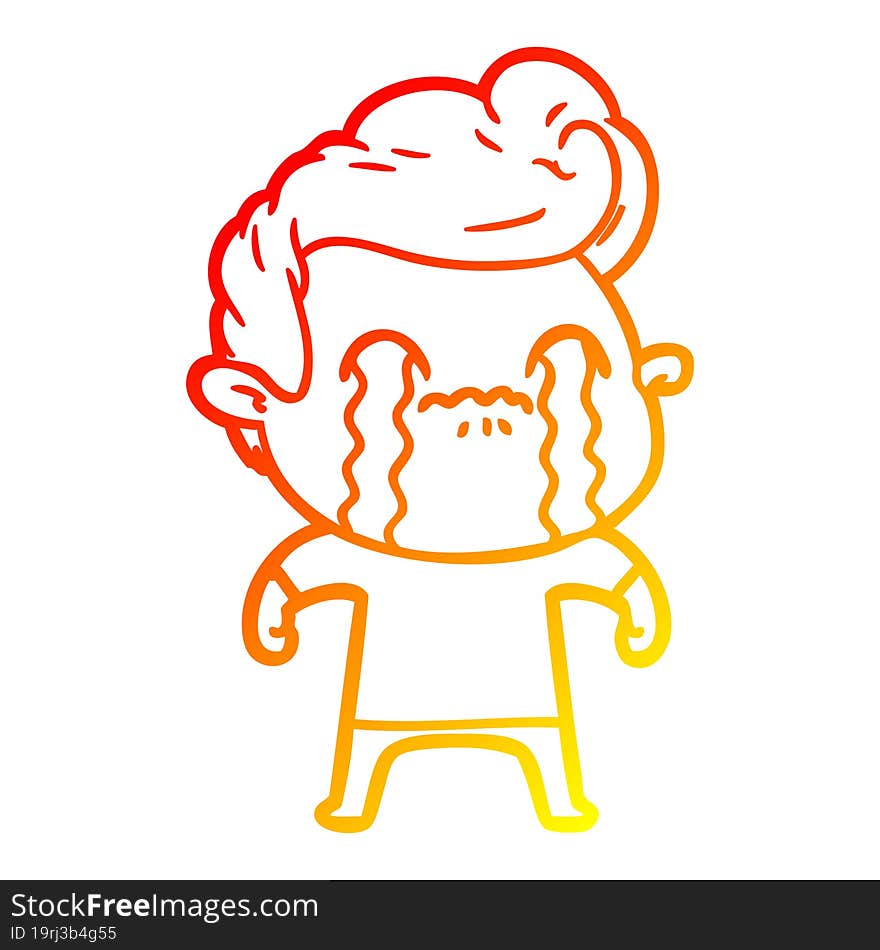 warm gradient line drawing of a cartoon man crying