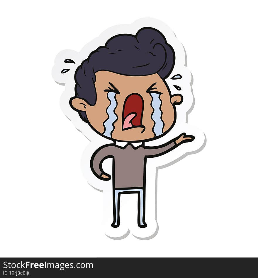 sticker of a cartoon crying man