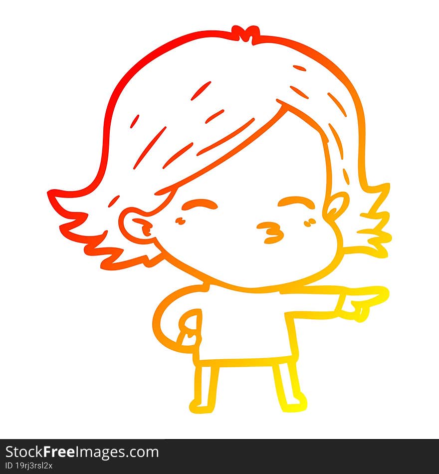 warm gradient line drawing cartoon woman pointing