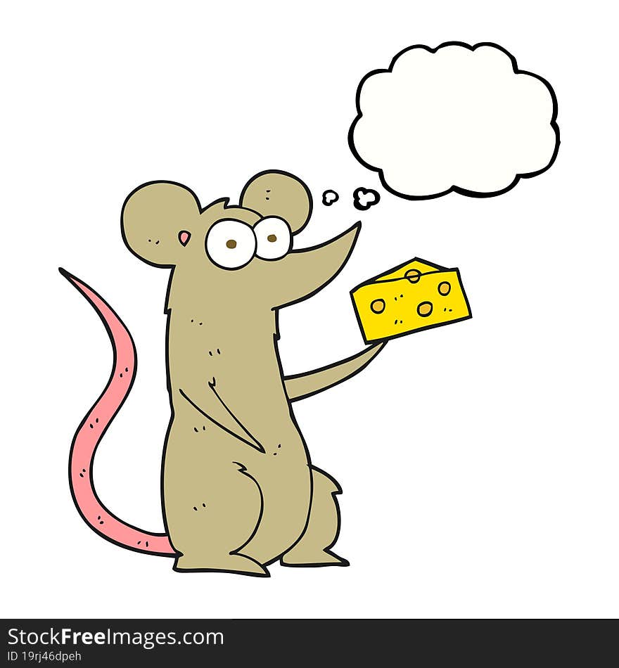 freehand drawn thought bubble cartoon mouse with cheese