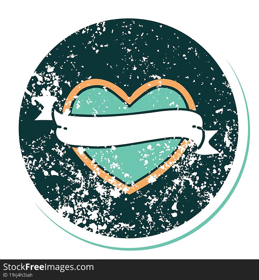 Distressed Sticker Tattoo Style Icon Of A Heart And Banner