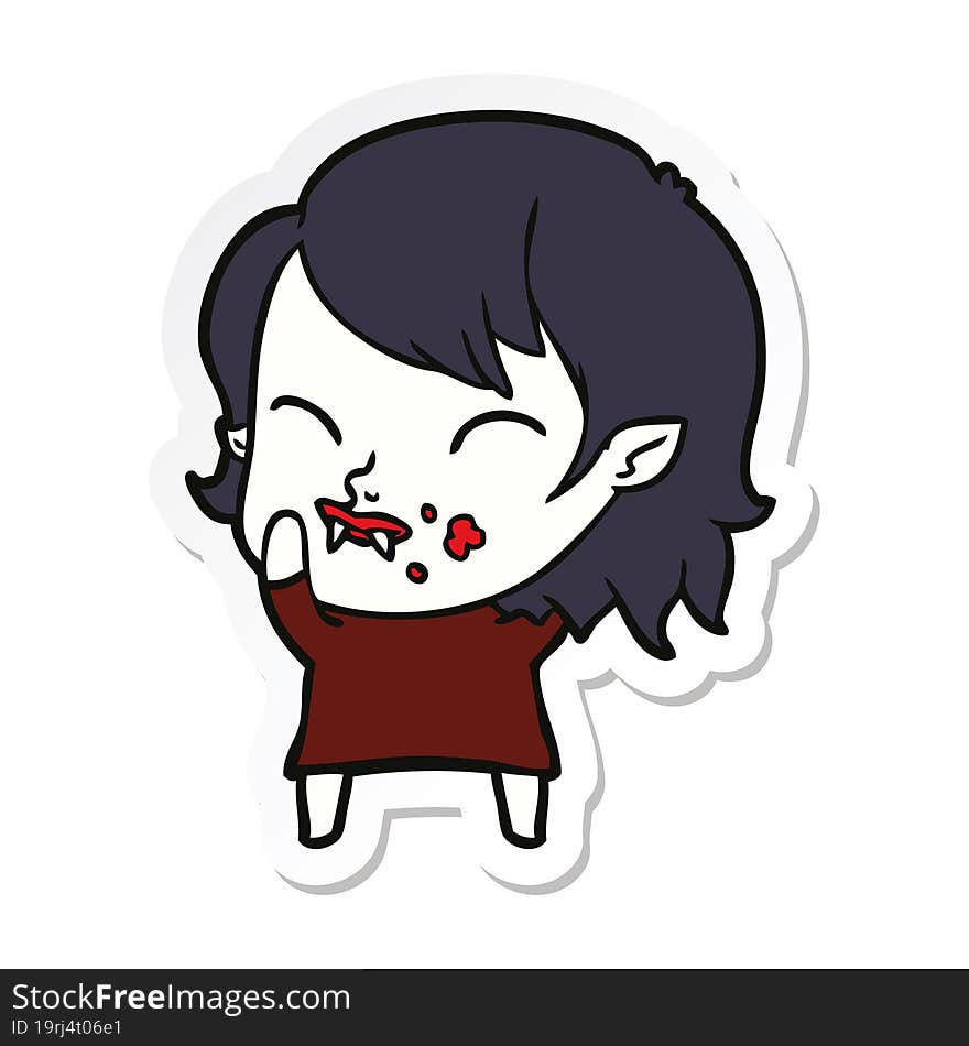 sticker of a cartoon vampire girl with blood on cheek