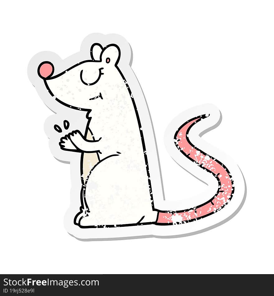 distressed sticker of a cartoon white mouse