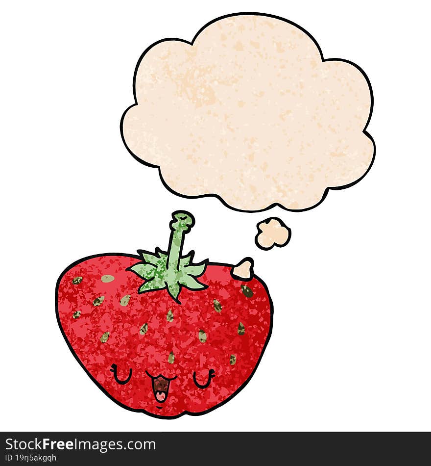 Cartoon Strawberry And Thought Bubble In Grunge Texture Pattern Style