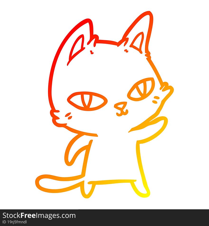 Warm Gradient Line Drawing Cartoon Cat Staring