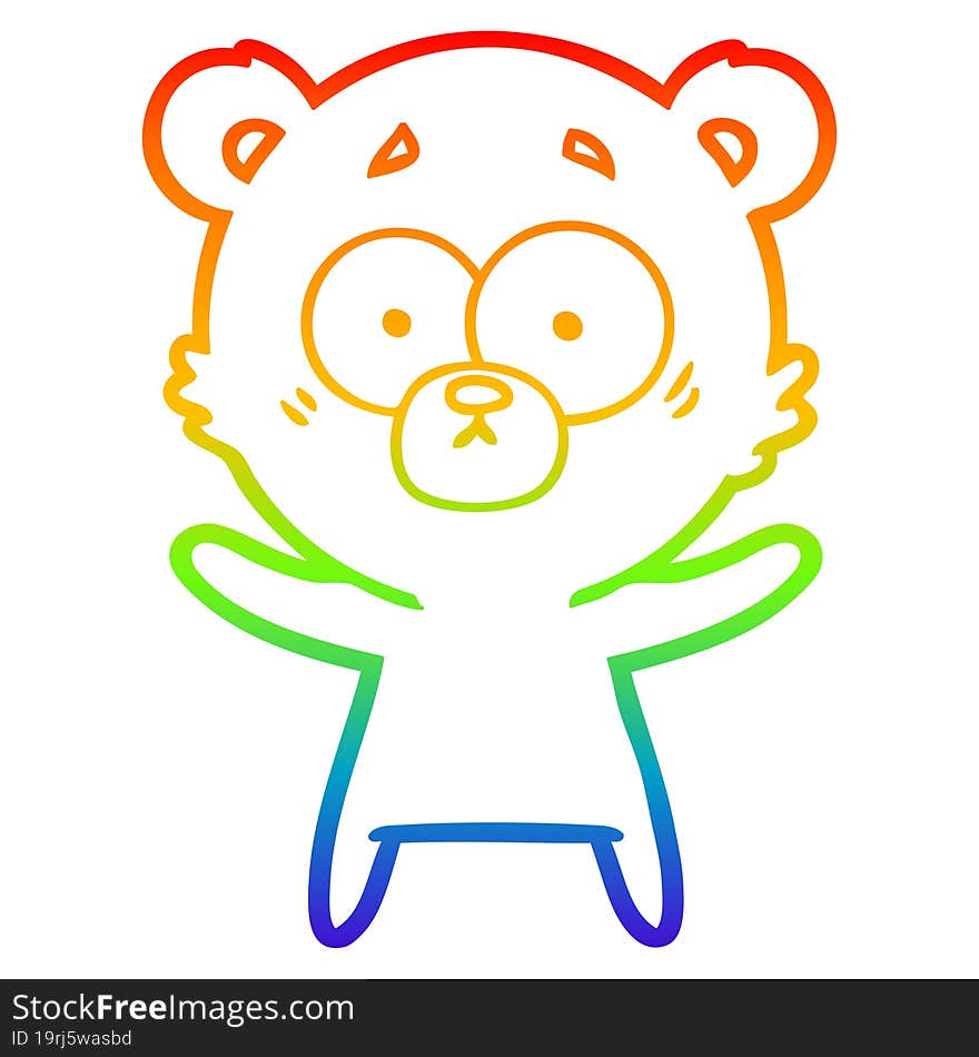 Rainbow Gradient Line Drawing Surprised Bear Cartoon