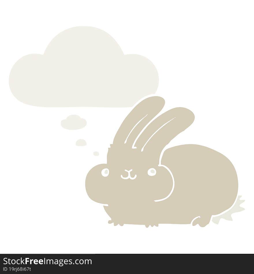 cartoon rabbit and thought bubble in retro style