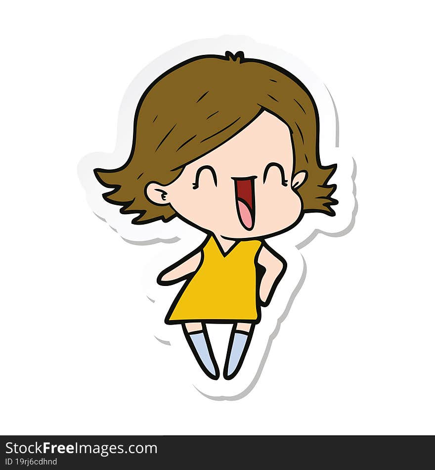 sticker of a cartoon happy woman