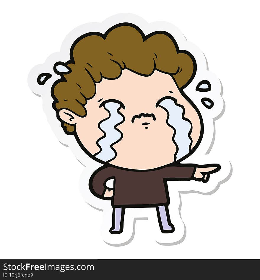 sticker of a cartoon man crying