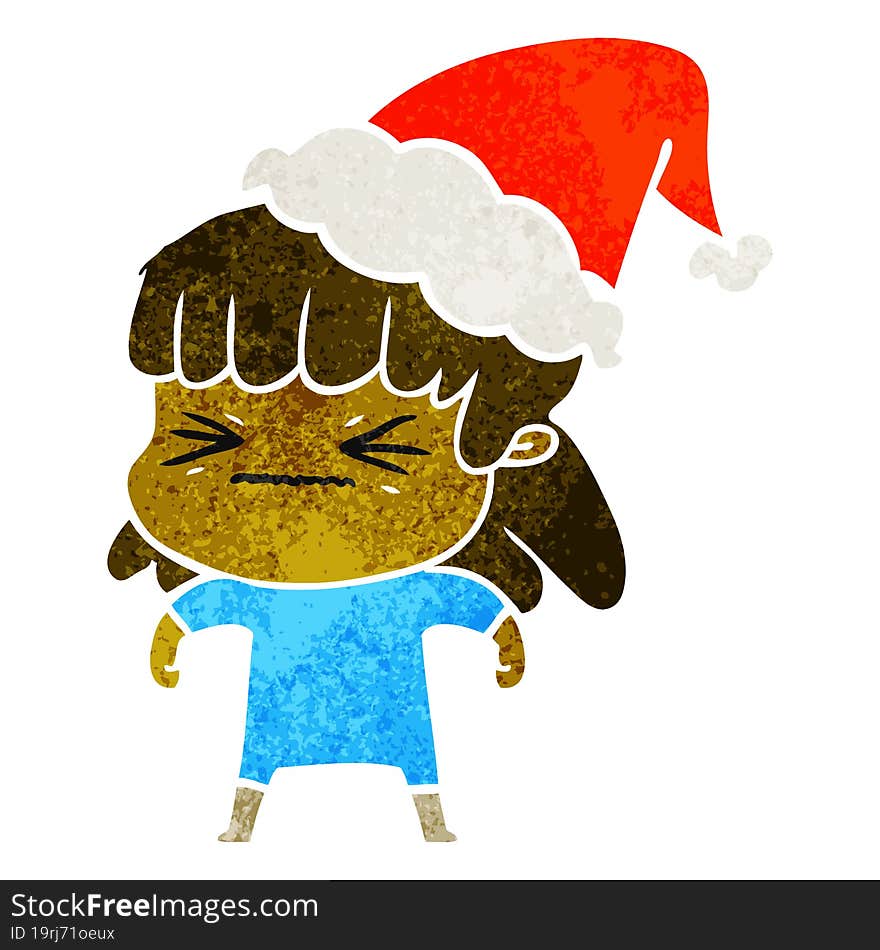 retro cartoon of a woman wearing santa hat