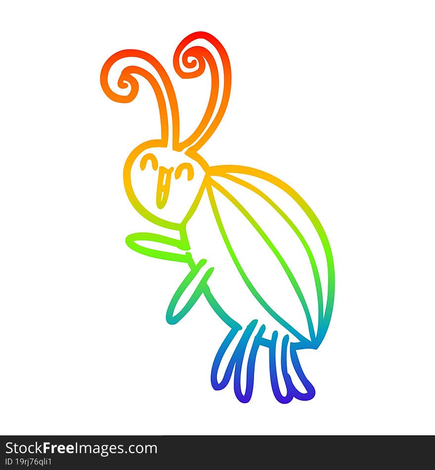 rainbow gradient line drawing cartoon happy beetle