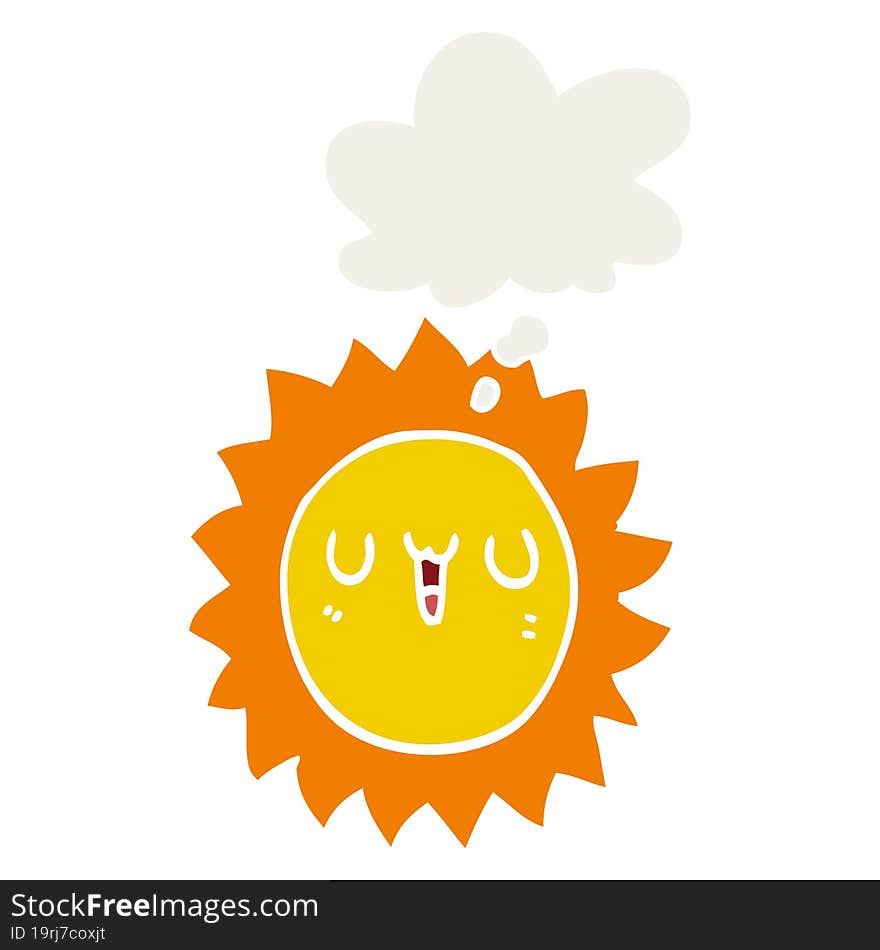 cartoon sun with thought bubble in retro style