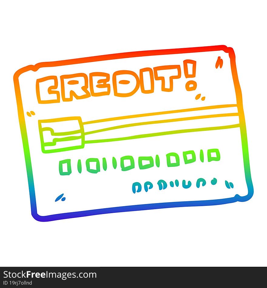 Rainbow Gradient Line Drawing Cartoon Credit Card