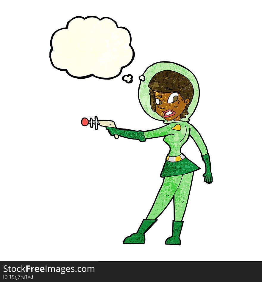 cartoon sci fi girl with thought bubble