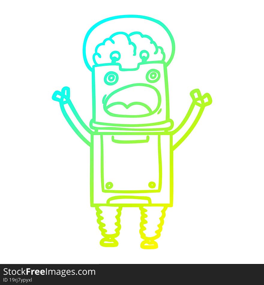 cold gradient line drawing cartoon robot